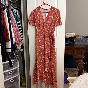 Floral Wrap Dress in Rust